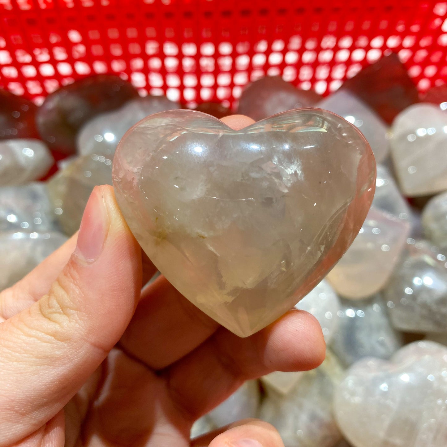 Piedra de palma de corazón de cuarzo rosa azul a granel