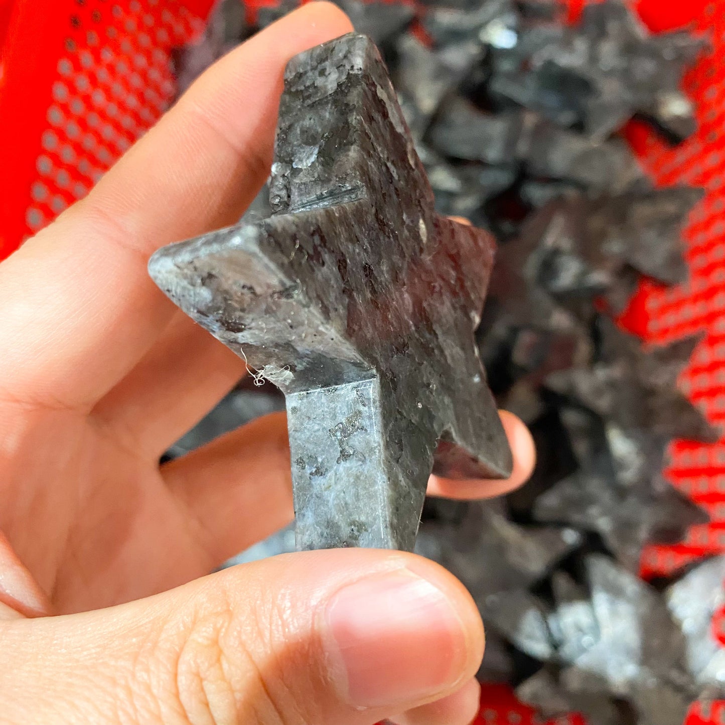 Larvikit-Herzpalmenstein in loser Schüttung