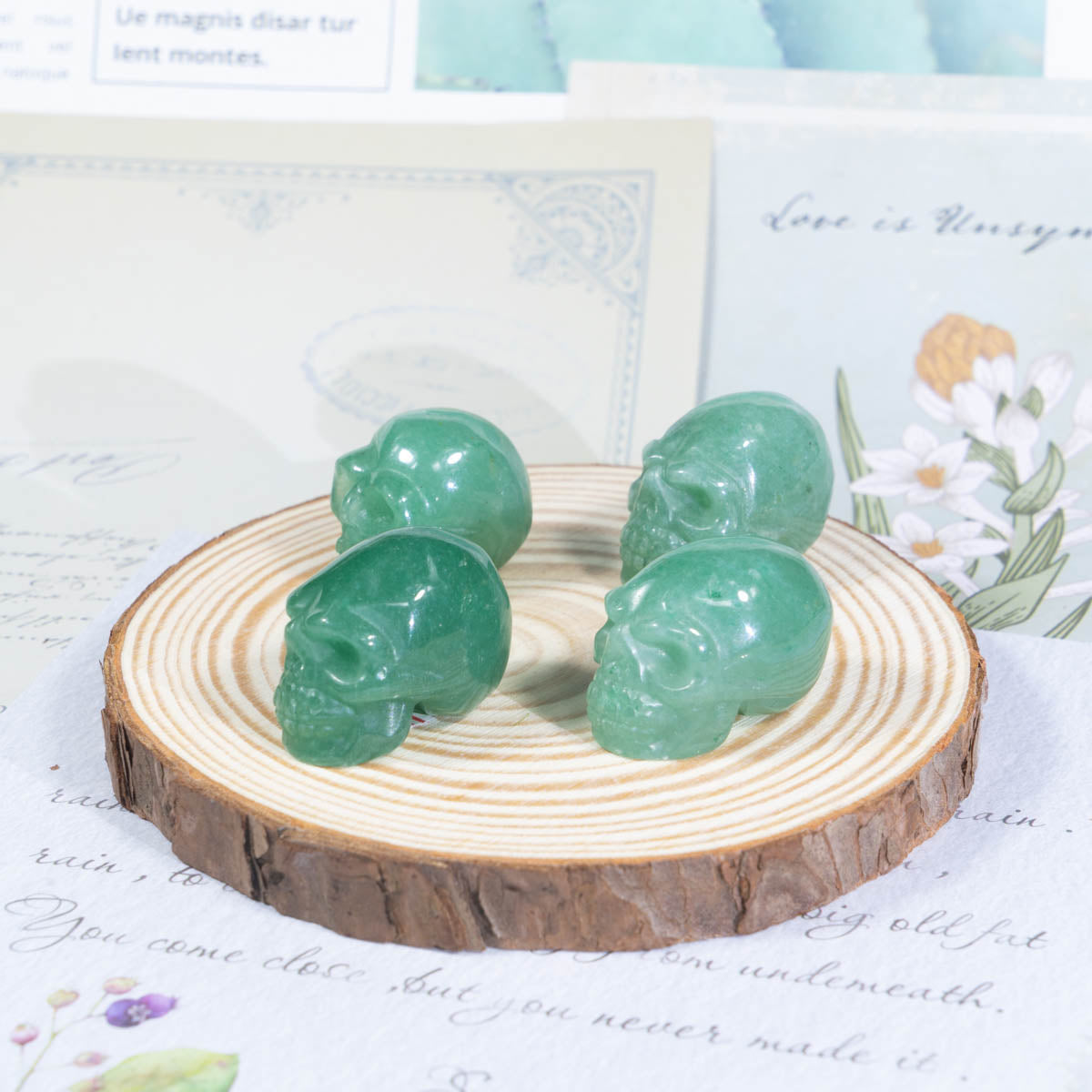 1-Zoll-Schädel aus grünem Aventurin in loser Schüttung