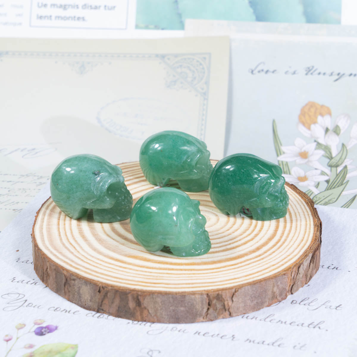 1-Zoll-Schädel aus grünem Aventurin in loser Schüttung