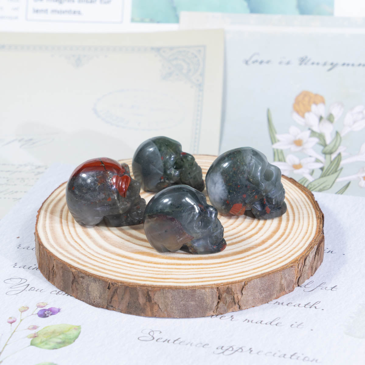 1-Inch Blood Stone Skull In Bulk