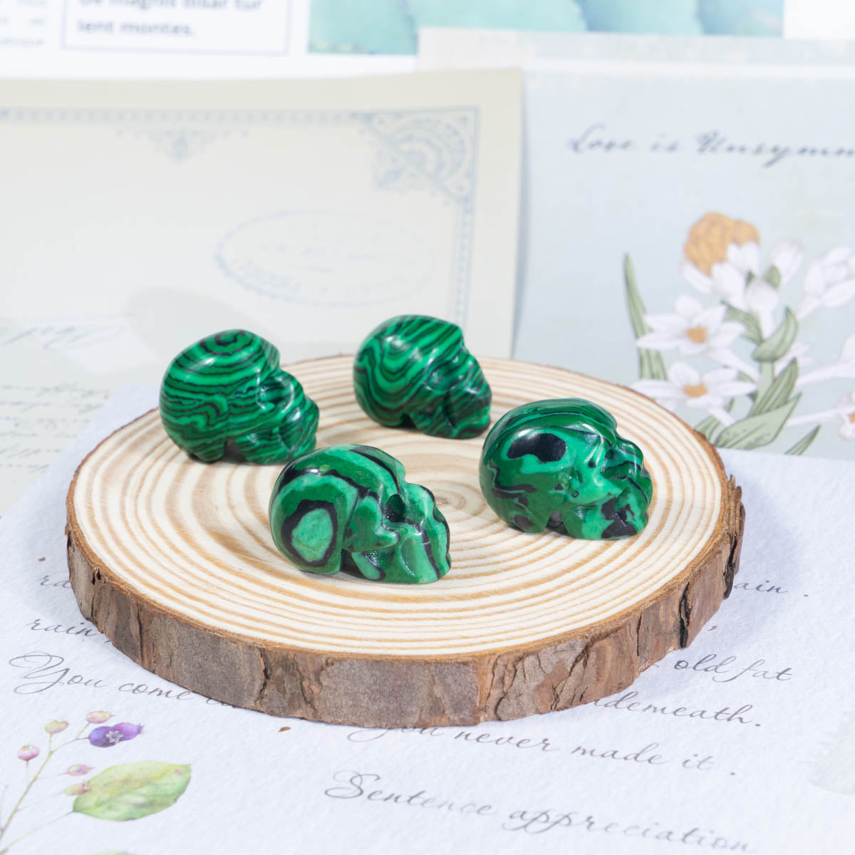 1-Inch Malachite Skull In Bulk