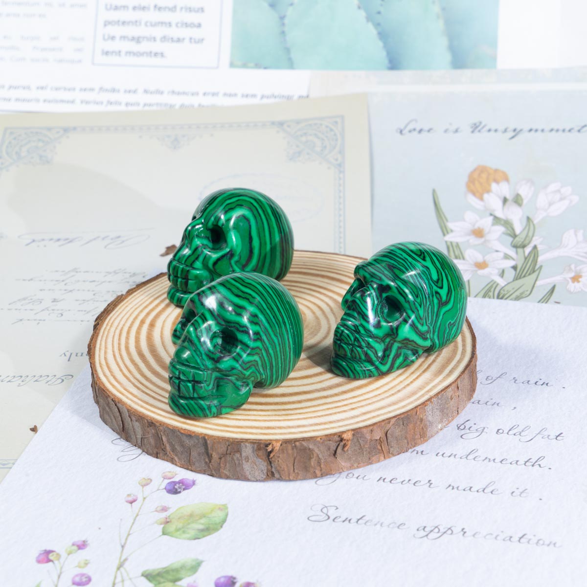 1.5-Inch Malachite Skull In Bulk
