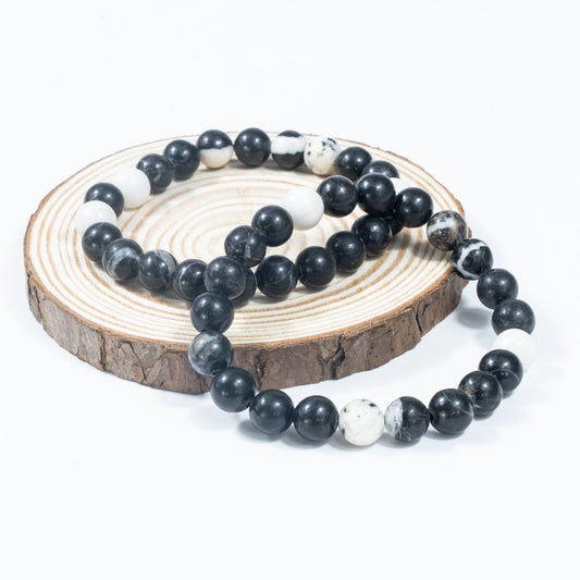 8mm natürliches schwarz-weißes Zebra-Jaspis-Armband im Großhandel