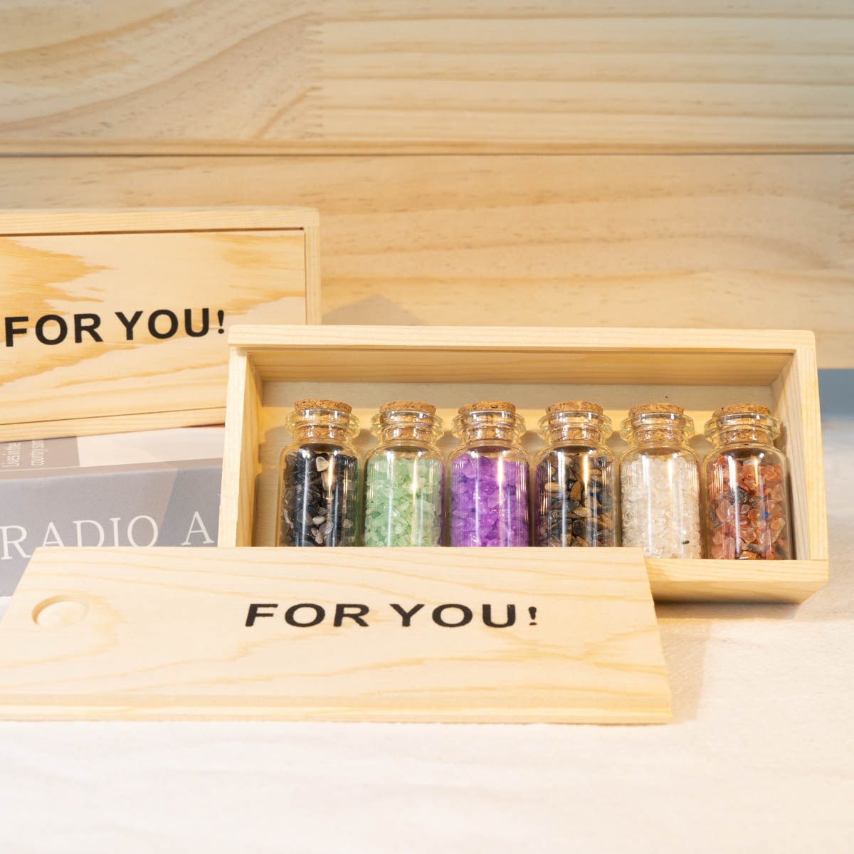 Caja de regalo de madera de seis botellas de chips a granel