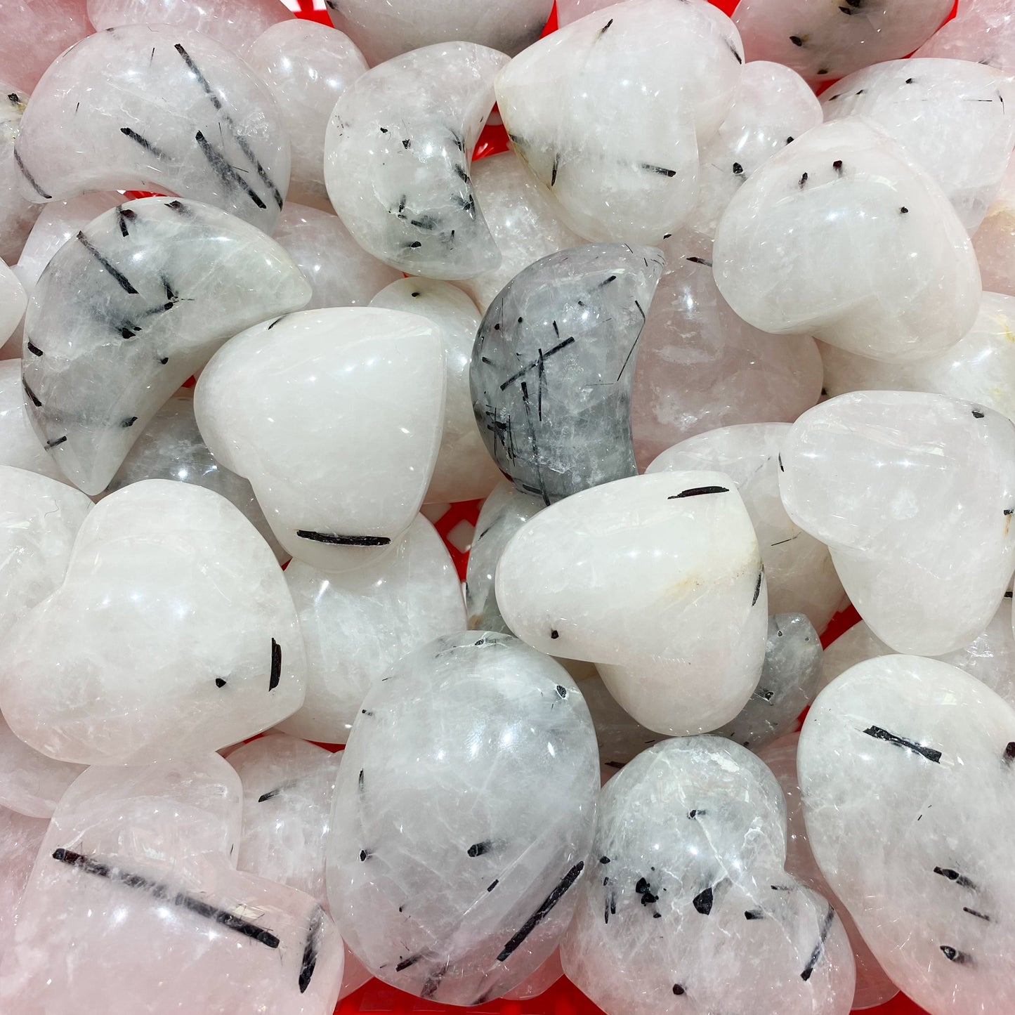 Piedra de palma de corazón de cuarzo turmalina negra a granel