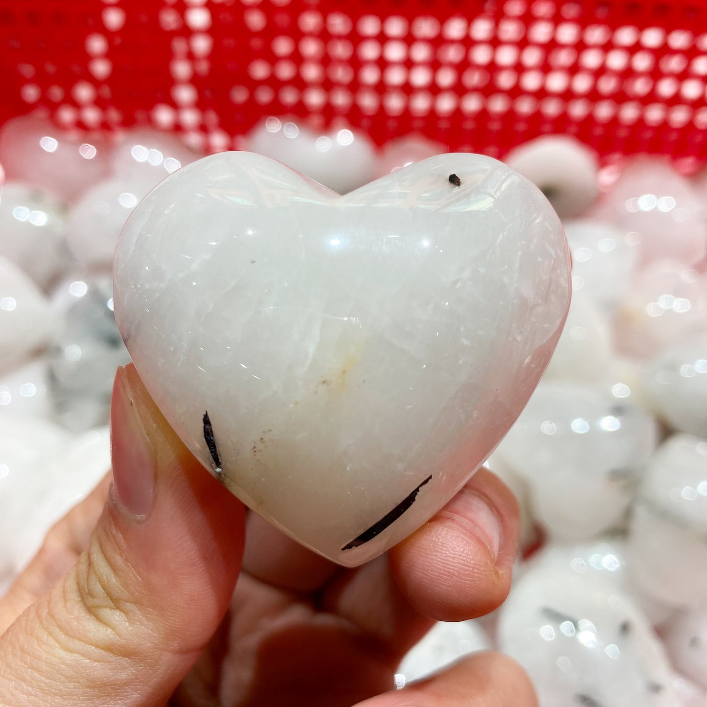 Piedra de palma de corazón de cuarzo turmalina negra a granel