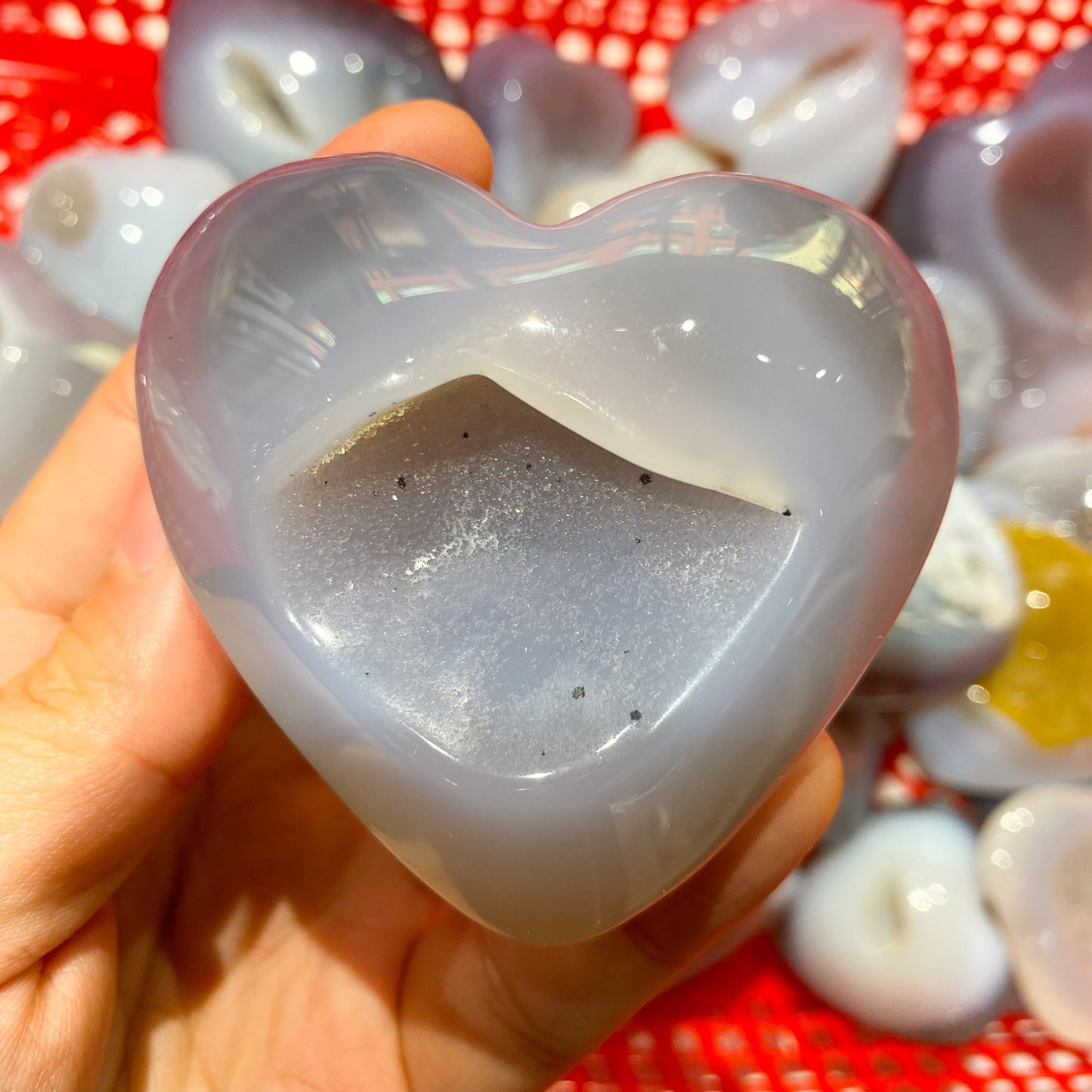Piedra de palma de corazón de geoda de ágata a granel