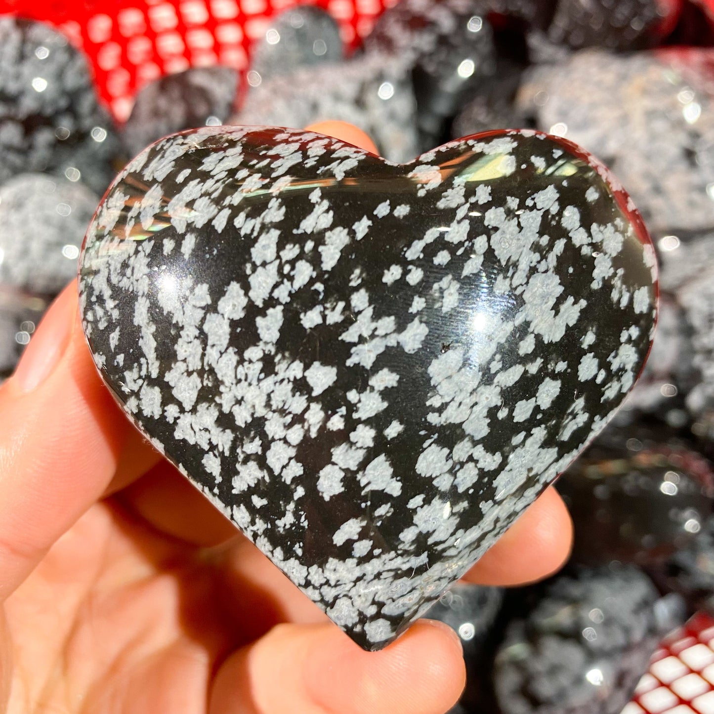 Piedra de palma de corazón de obsidiana copo de nieve a granel