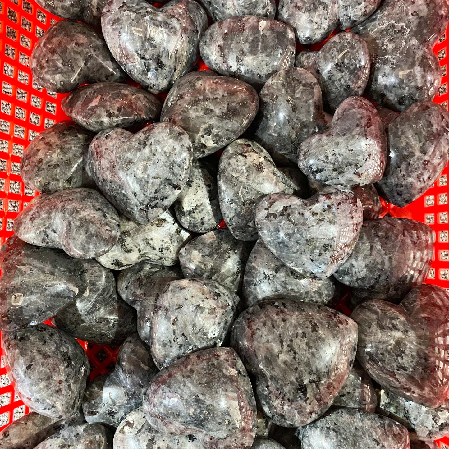 Larvikit-Herzpalmenstein in loser Schüttung