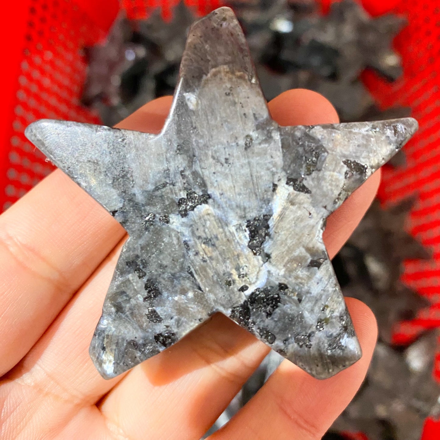 Larvikit-Herzpalmenstein in loser Schüttung